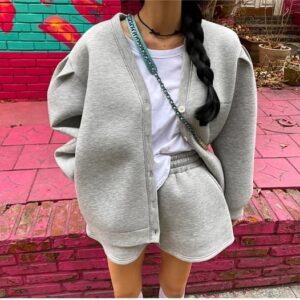 太空棉排釦外套+短褲套裝 free size